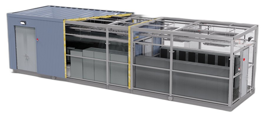 Power Distribution Center cutaway showing switchgear, UPS and internal equipment
